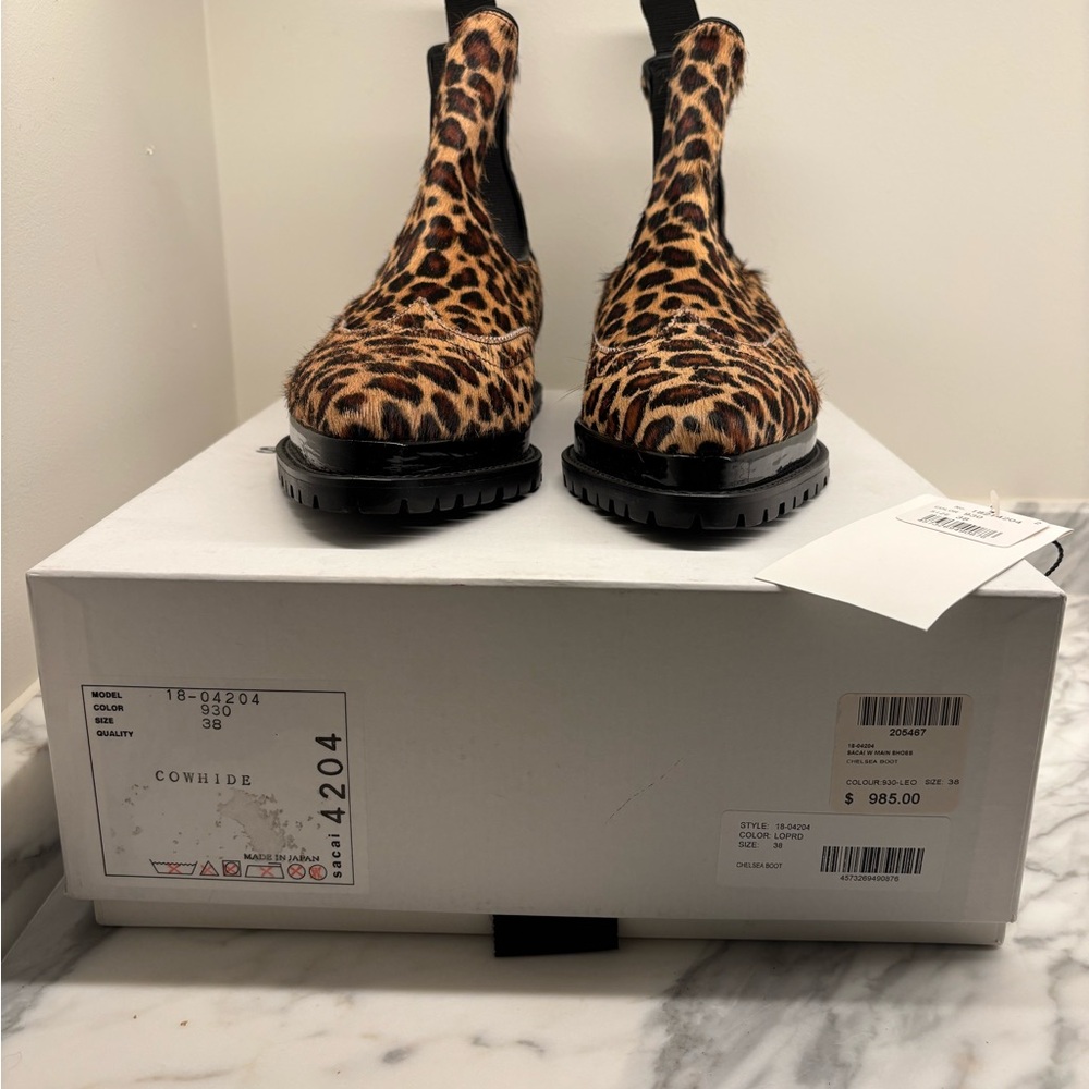 Sacai Brown and Black Animal Print Chelsea Boots - Picture 2 of 6